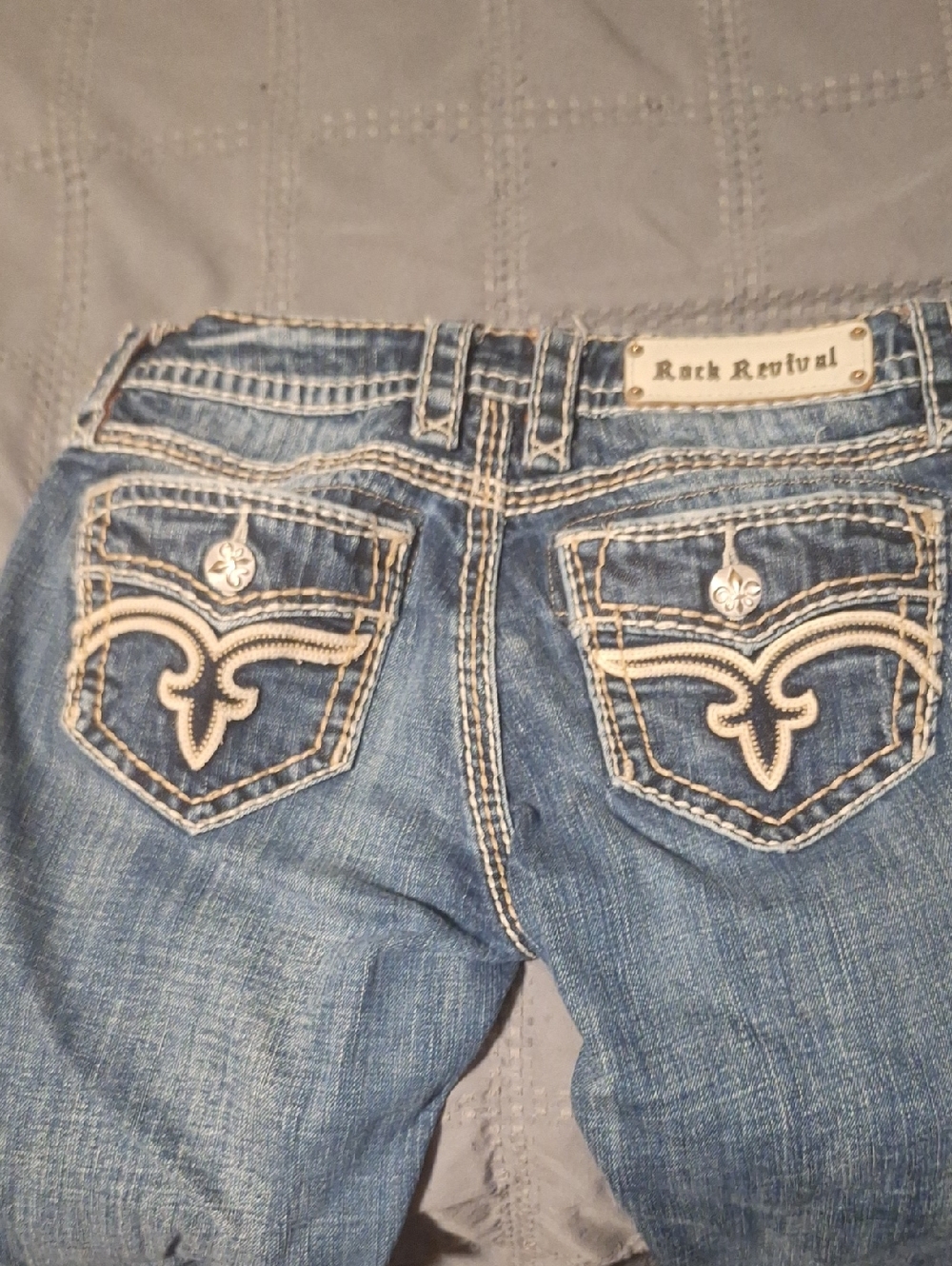 Rock Revival Women's Blue Jeans with Contrast Embroidered Pockets